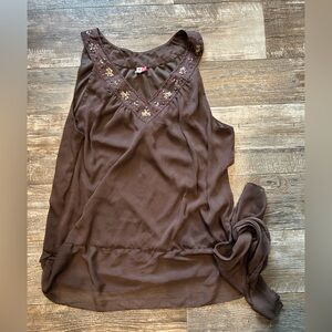 7 For All Mankind Brown Sleeveless Blouse with Embroidery